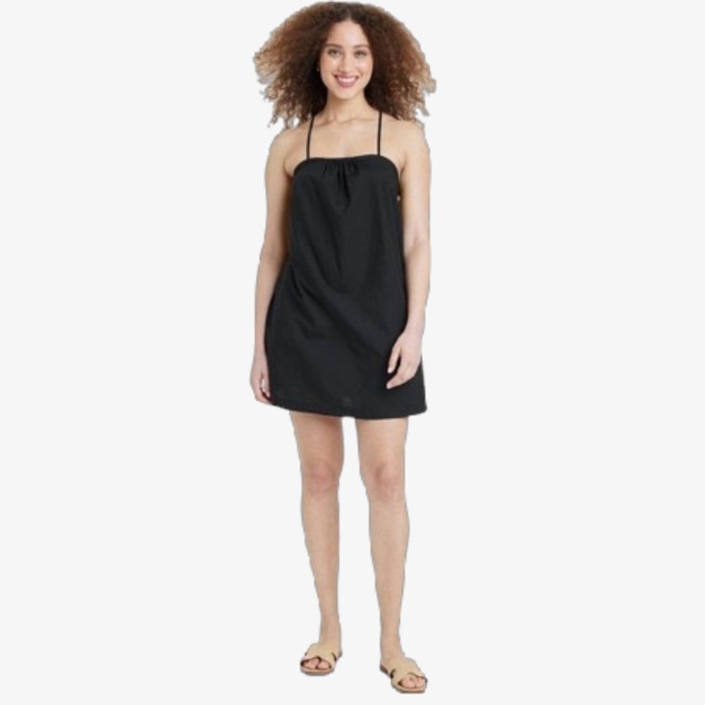 A new day sleeveless shift mini dress black size Large